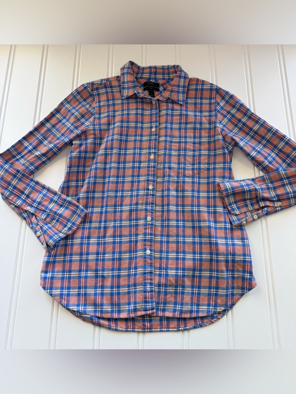 J.Crew Womens Flannel Button Up Boy Shirt Plaid Long Sleeve Collar 6 2084